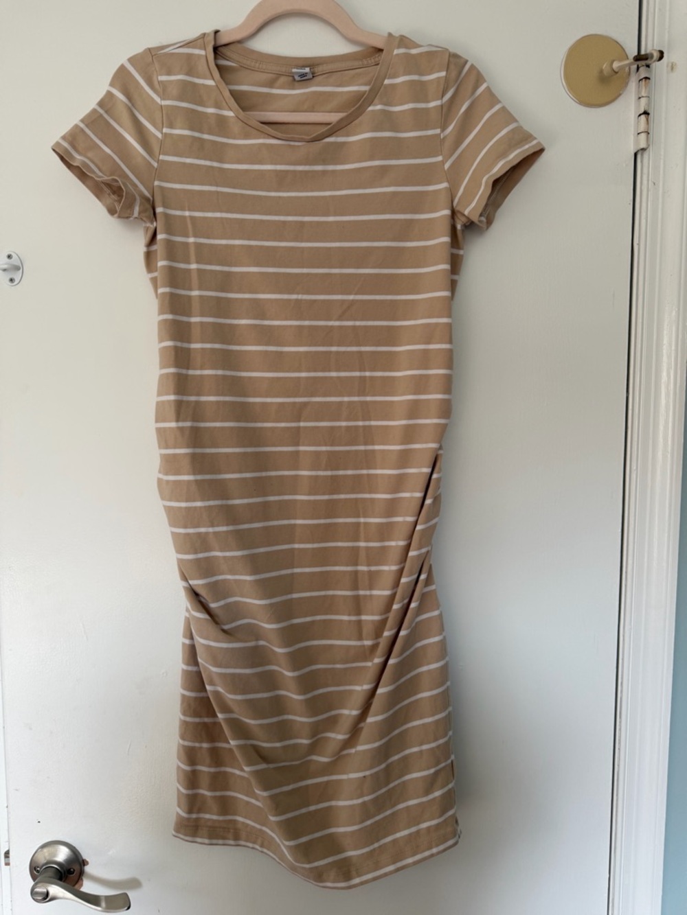 Old Navy Maternity Tan & White Striped Midi Dress size M